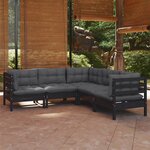 vidaXL Salon de jardin 5 Pièces avec coussins Noir Bois de pin solide