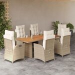 vidaXL Ensemble à manger de jardin et coussins 7 Pièces beige poly rotin