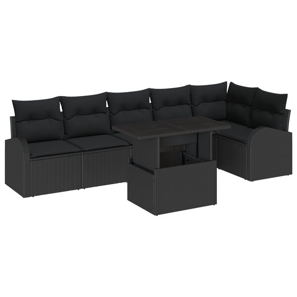 Ensemble de 7 Canapés de Jardin avec Coussins en Rattan Noir