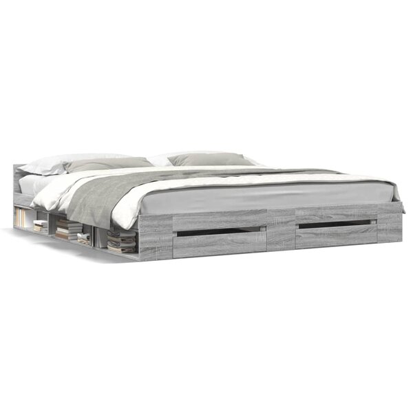vidaXL Cadre de lit avec tiroirs sans matelas sonoma gris 180x200 cm