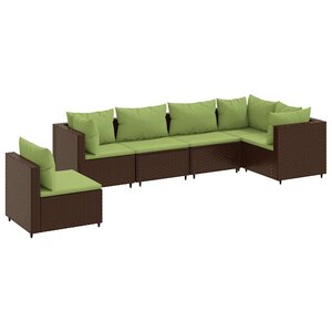 vidaXL Salon de jardin 6 Pièces avec coussins Marron Résine tressée
