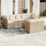 vidaXL Salon de jardin avec coussins 10 Pièces beige résine tressée
