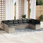 Ensemble de 10 pièces de canapé de jardin avec coussins gris clair poly rotin