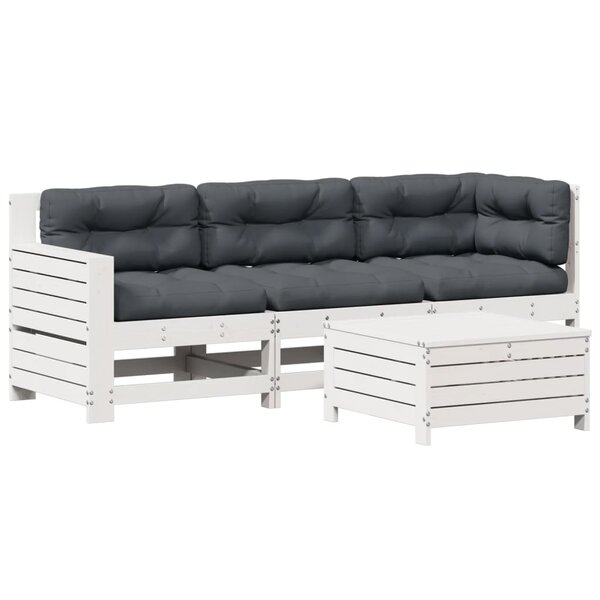 vidaXL Salon de jardin 4 Pièces avec coussins blanc bois de pin massif
