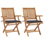 vidaXL Chaises de jardin lot de 2 et coussins anthracite Bois de teck