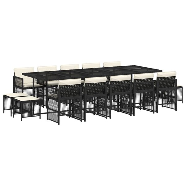vidaXL Ensemble à manger de jardin 15 Pièces coussins noir résine tressée