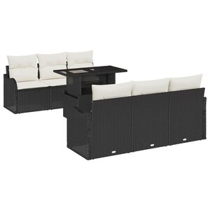 vidaXL Ensemble de canapé de jardin 7 Pièces Noir Poly Rattan
