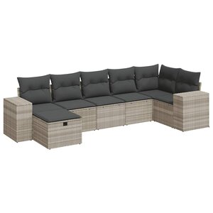 vidaXL Salon de jardin avec coussins 7 Pièces gris clair résine tressée