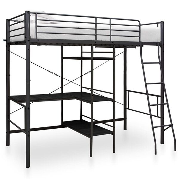vidaXL Lit superposé avec cadre de table Noir Métal 90x200 cm
