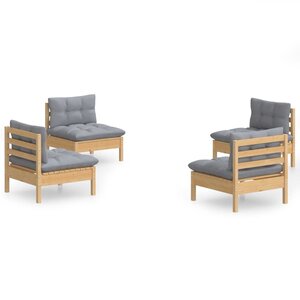 vidaXL Salon de jardin 4 Pièces avec coussins gris Bois de pin