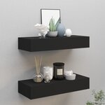 vidaXL Étagères à tiroirs murales 2 Pièces Noir 60x23 5x10 cm MDF
