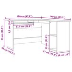 vidaXL Bureau d'angle chêne artisanal 120x140x75 cm bois d'ingénierie