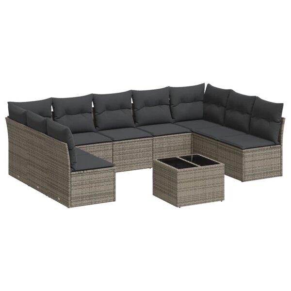 vidaXL Salon de jardin avec coussins 10 Pièces gris résine tressée