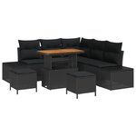 Ensemble de canapé de jardin 8 pièces avec coussins noir poly rattan acacia