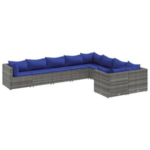 vidaXL Salon de jardin 9 Pièces avec coussins gris résine tressée