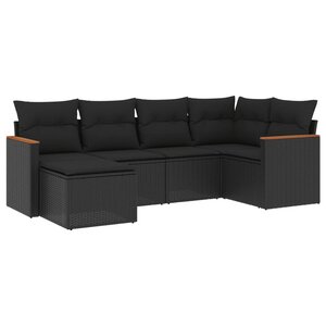 vidaXL Salon de jardin 6 Pièces avec coussins noir résine tressée