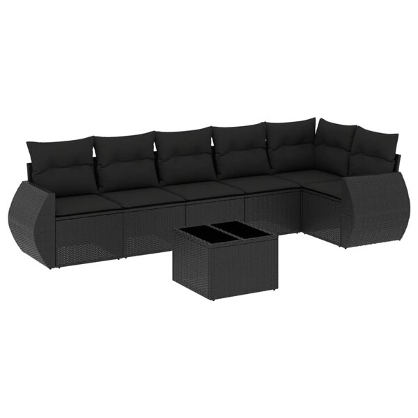 vidaXL Salon de jardin 7 Pièces avec coussins noir résine tressée