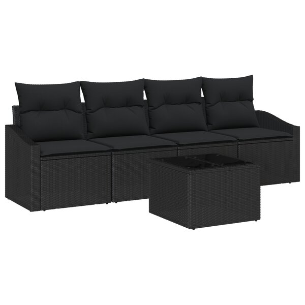 vidaXL Ensemble de Canapés de Jardin 5 Pièces avec Coussins Noir Poly Rattan