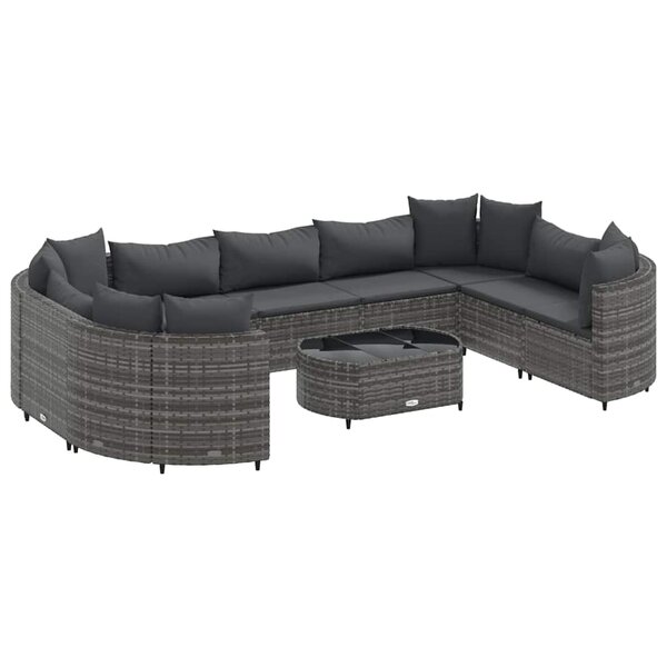 vidaXL Salon de jardin avec coussins 10 Pièces gris résine tressée
