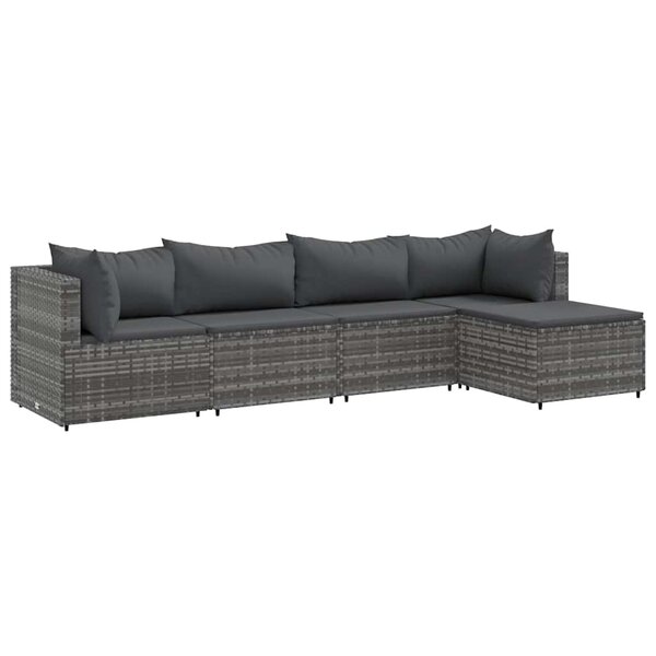 vidaXL Salon de jardin 5 Pièces avec coussins Gris Résine tressée