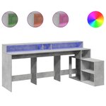 Bureau table poste de travail meuble d'ordinateur informatique étude et lumières LED 200 x 104 x 91cm bois ingénierie gris 02_0023802