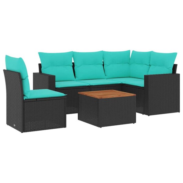 vidaXL Salon de jardin 6 Pièces avec coussins noir résine tressée