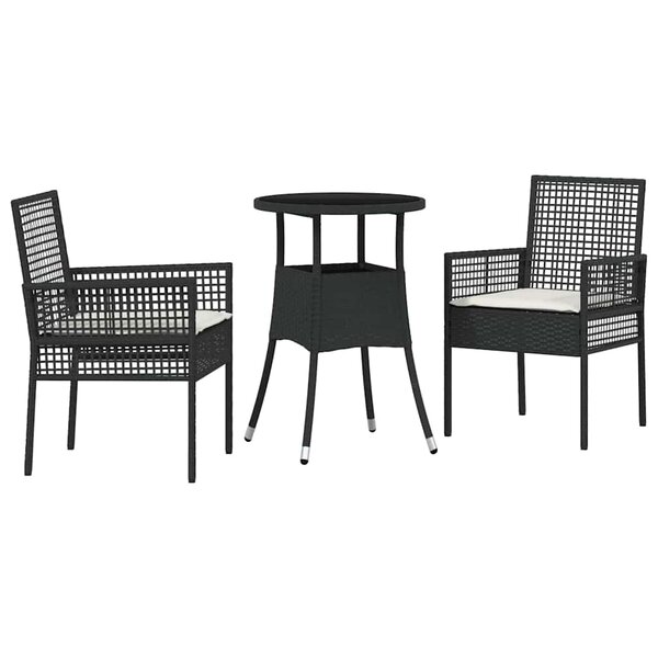vidaXL Ensemble de salle à manger pour jardin 3 Pièces Noir Poly rotin