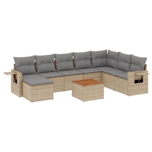 vidaXL Salon de jardin avec coussins 9 Pièces beige résine tressée