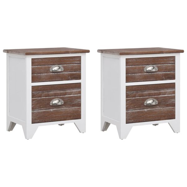 vidaXL Table de chevet 2 Pièces avec 2 tiroirs Marron et blanc
