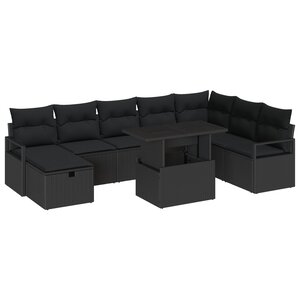 vidaXL Ensemble de Canapé de Jardin 9 Pièces avec Coussin Noir Poly Rattan