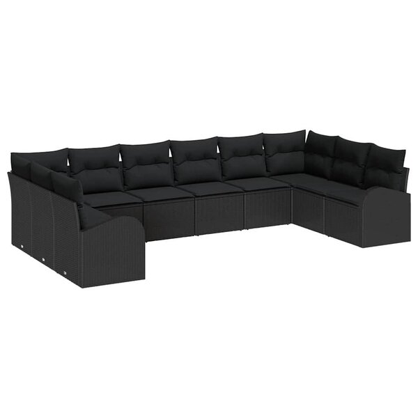 vidaXL Ensemble de canapé de jardin avec coussin 10 Pièces Noir polyrotin