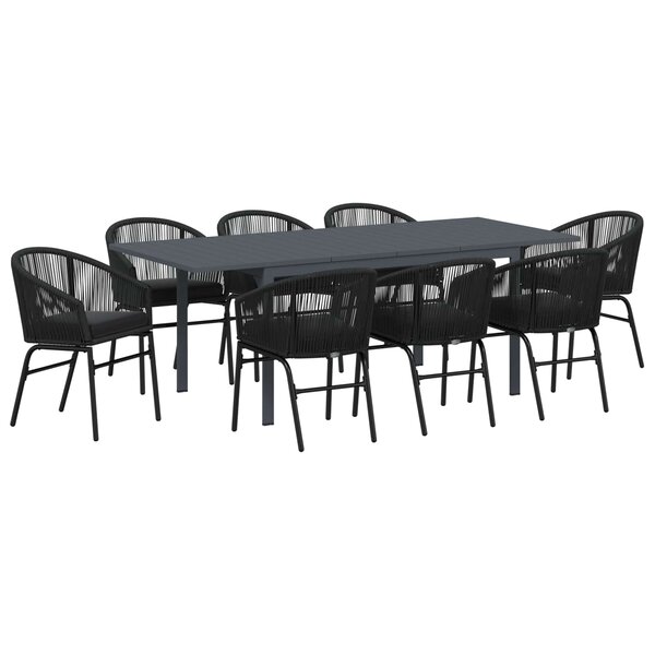vidaXL Ensemble de salle à manger pour jardin 9 Pièces Noir polyrotin