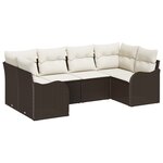 Ensemble de Canapé de Jardin 6 Pièces avec Coussins Marron Rattan Poly