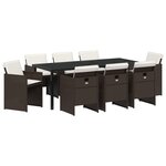 vidaXL Ensemble de repas de jardin 9 pièces avec coussins en rotin poly marron