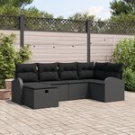 Ensemble de Canapé de Jardin 6 Pièces avec Coussins Noir Rattan Synthétique