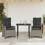 vidaXL Ensemble à manger de jardin 3 Pièces coussins gris résine tressée