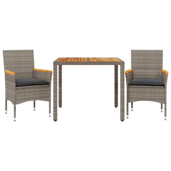 vidaXL Ensemble à manger de jardin et coussins 3 Pièces gris rotin acacia