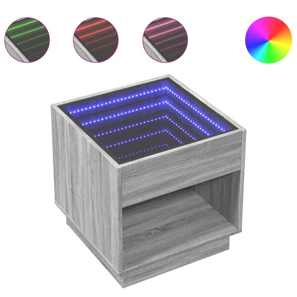 vidaXL Table basse avec LED infini sonoma gris 50x50x50 cm