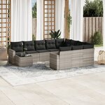 vidaXL Salon de jardin 11 Pièces avec coussins gris clair résine tressée