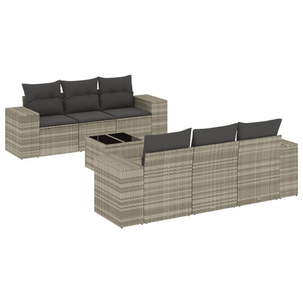 vidaXL Salon de jardin avec coussins 7 Pièces gris clair résine tressée