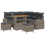Ensemble de Canapé de Jardin 8 Pièces avec Coussins Gris Rattan Poly Acacia