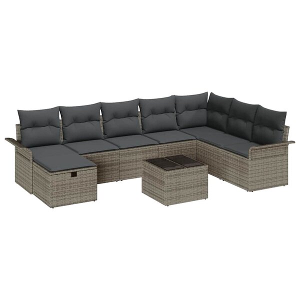 vidaXL Ensemble de canapé de jardin 9 Pièces Gris 297.5 x 187.5 x 85 cm
