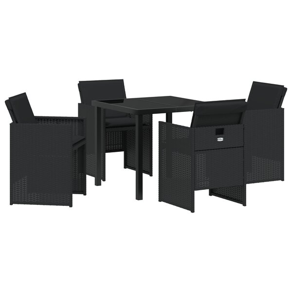 vidaXL Ensemble de salle à manger de jardin de 5 pièces avec coussins en rotin poly noir