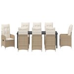 vidaXL Set de Dining de Jardin 9 Pièces avec Coussins Beiges Poly Rattan