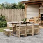vidaXL Ensemble à manger de jardin et coussins 11 Pièces beige poly rotin