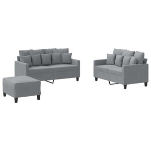 vidaXL Ensemble de canapés 3 Pièces avec coussins Gris clair Tissu