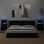 vidaXL Tables de chevet murales avec lumières LED 2 Pièces noir