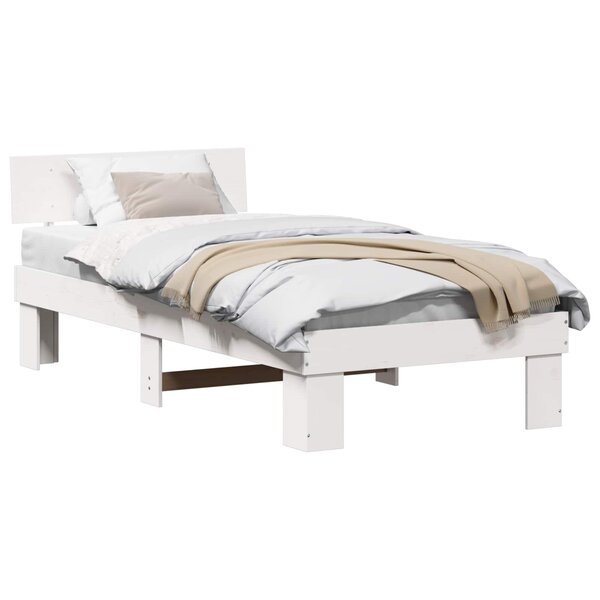 vidaXL Cadre de lit avec tête de lit Blanc 90 x 200 cm Pin massif