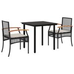 vidaXL Ensemble à manger de jardin avec coussins 3 Pièces Noir