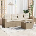 vidaXL Salon de jardin avec coussins 5 Pièces beige résine tressée
